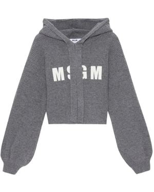 MSGM Logo-Lettering Hoodie - Gray