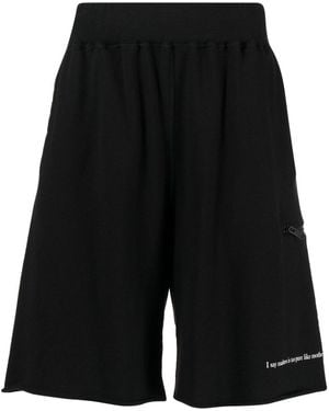 Undercover Slogan-Print Cotton Track Shorts - Black