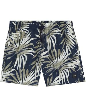 BOSS Swim Shorts With Allover Print - Blue