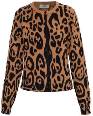 Fendi Animal-Print Cardigan - Black