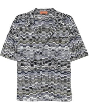 Missoni Zigzag-Knit Camp-Collar Shirt - Grey