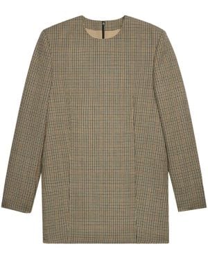 Ami Paris Check-Print Long-Sleeve Minidress - Natural