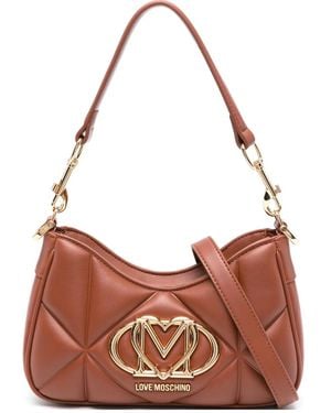 Love Moschino Quilted Logo-Plaque Shoulder Bag - Brown