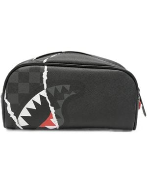 Sprayground Shark Mouth-Motif Chequered Clutch Bag - Black