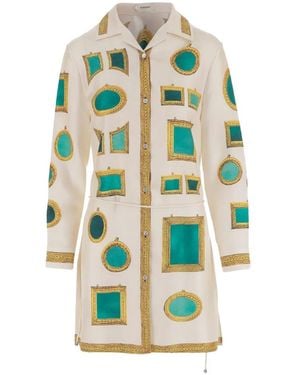 Versace Graphic-Print Button-Down Mini Shirt Dress - White