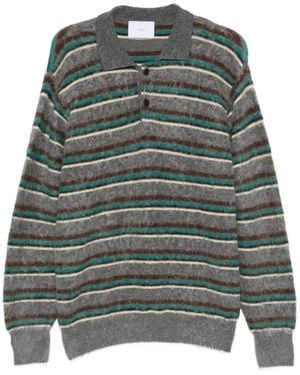 Ssstein Striped Polo-Collar Sweater - Green