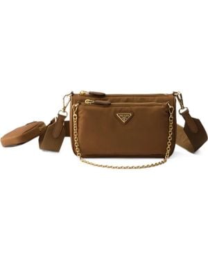 Prada Re-Nylon And Saffiano Leather Mini Shoulder Bag - Brown