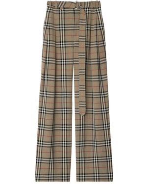 Burberry Checked Belted Trousers - Natural