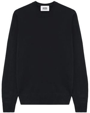 Alpha Studio Fine-Knit Crew-Neck Sweater - Blue