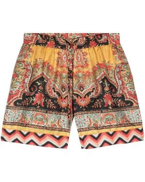 Pierre Louis Mascia Aloe Floral-Print Silk Shorts - Yellow