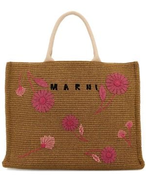 Marni Raffia Flower Tote Bag - Braun