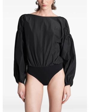 ANDAMANE Clara Open-Back Balloon-Sleeve Bodysuit - Black