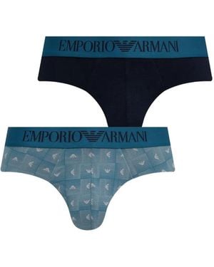 Emporio Armani Logo-Waistband Monogram-Print Briefs (Set Of Two) - Blue