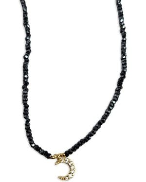 Madison Beaded Crescent-Moon Necklace - Metallic