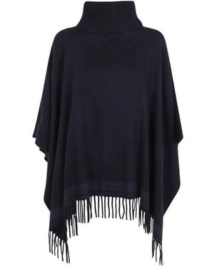 Ralph Lauren Fringe-Trim Roll-Neck Poncho - Blue