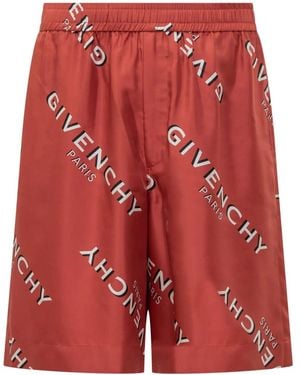 Givenchy Logo-Print Silk Shorts - Red
