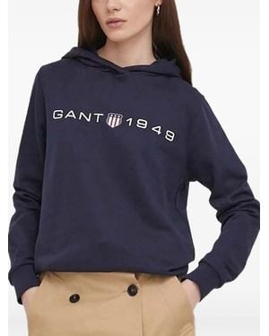 GANT Logo-Embroidered Hoodie - Blue
