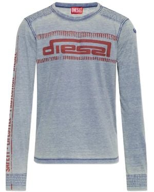 DIESEL Logo-Print Long-Sleeve T-Shirt - Blue