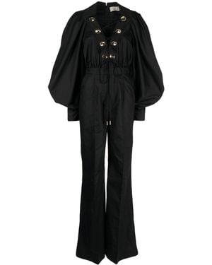 Elie Saab Oversized-Eyelet Flared Jumpsuit - Black