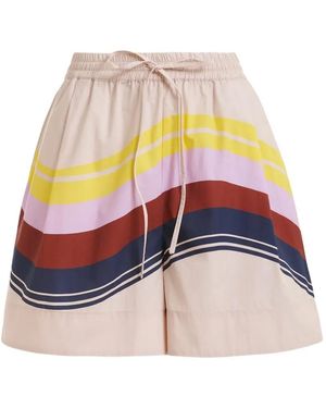 Essentiel Antwerp Stripe-Print Drawstring Mini Shorts - Red