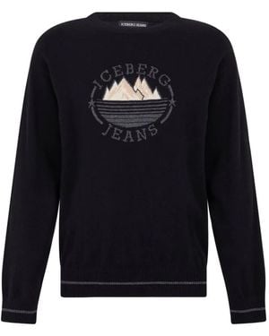 Iceberg Logo-Intarsia Knitted Jumper - Blue