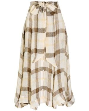 Lisa Marie Fernandez Bow Checked Midi Skirt - Natural