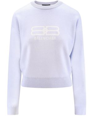 Balenciaga Logo-Detail Crew-Neck Jumper - Blue