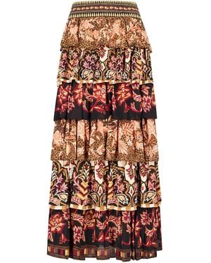 FARM Rio Ruffled Mixed Long Skirt - Red