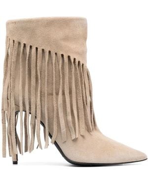 Pinko 120Mm Fringe-Detail Ankle Boots - Natural