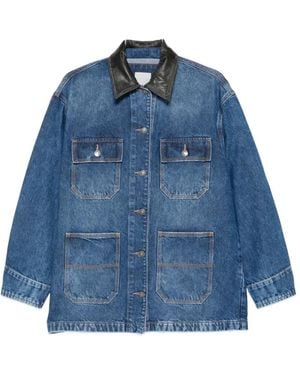 Jonathan Simkhai Leather-Collar Denim Jacket - Blue