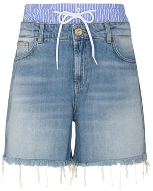 Gaelle Double-Waist Frayed Shorts - Blue
