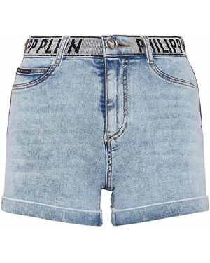 Philipp Plein Logo-Waistband Denim Shorts - Blue