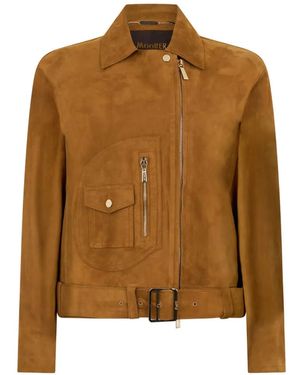 Moorer Suede Belted Jacket - Brown