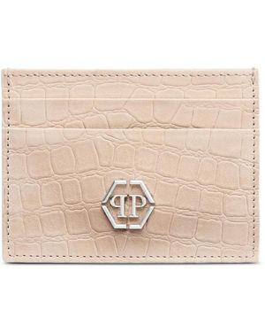 Philipp Plein Crocodile-Print Logo-Plaque Cardholder - Natural
