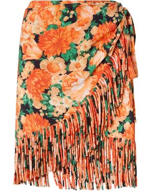 Pinko Floral-Pattern Fringed Skirt - Orange