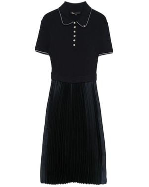 Maje Polo-Neck Pleated Dress - Black