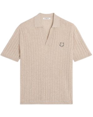 Maison Kitsuné Linen Cotton Short Sleeve Polo - Natural
