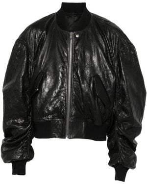 Rick Owens Crinkled-Leather Bomber Jacket - Black
