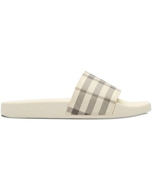 Burberry Checked Slides - White