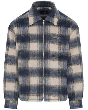 we11done Check-Pattern Zip-Up Shirt - Blue