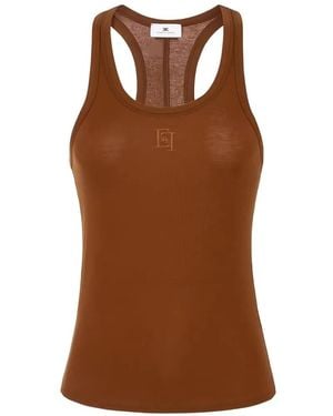 Elisabetta Franchi Embroidered-Logo Tank Top - Brown