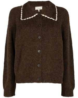 The Great Crochet-Trim Collar Cardigan - Brown