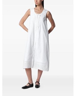 DUNST Vestido Midi Con Bordado Inglés - Blanco