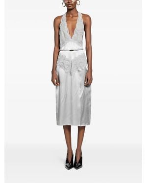 Gucci Lace-Trim Satin Midi Dress - White