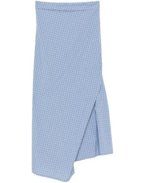 6397 Gingham-Check Asymmetric Wrap Skirt - Blue
