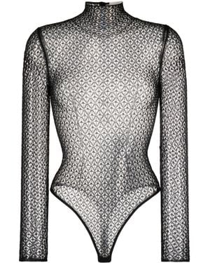 KHAITE Fena Diamond-Lace Bodysuit - Grey