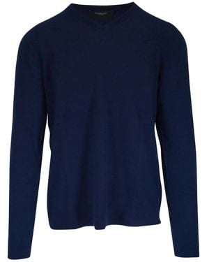 Kinross Cashmere V-Neck Long-Sleeve Jumper - Blue