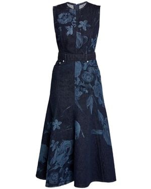 Erdem Floral-Print Denim Midi Dress - Blue
