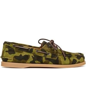 SCAROSSO Camouflage Suede Boat Shoes - Green