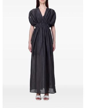120% Lino Elasticated-Waist Braided-Belt Maxi Dress - Black